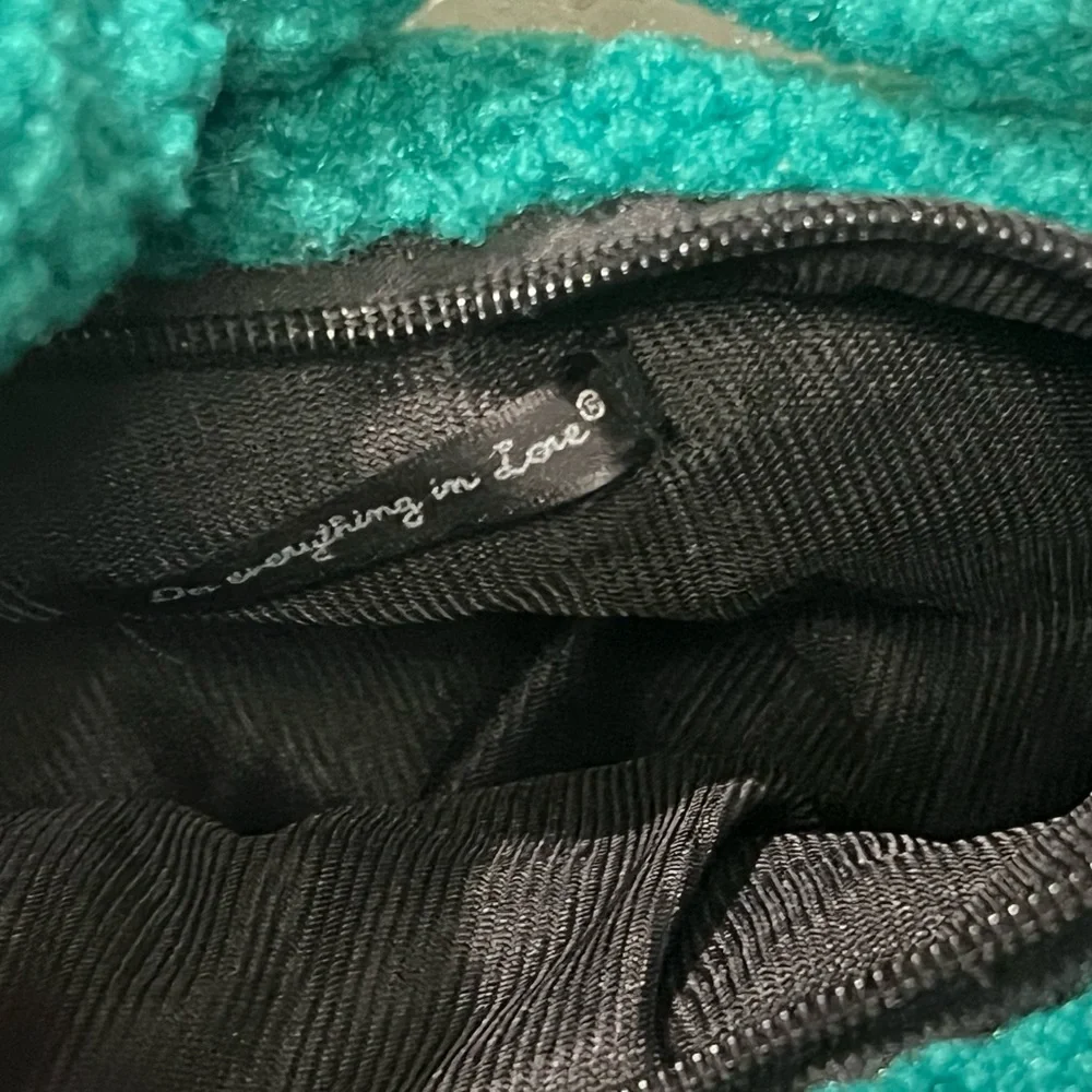 Green Fluffy Knot‎ Handle Curved Faux Sherpa Hobo Bag